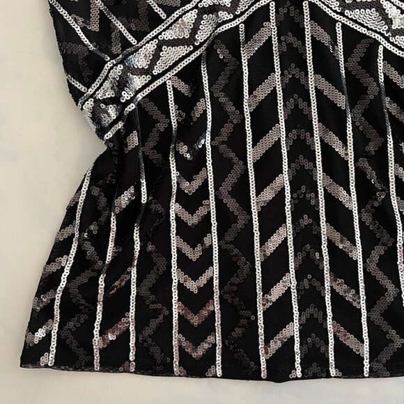 NWT Express Spaghetti Black Silver Sequin Lined Y2K Empire Cut Cocktail Blouse - Picture 4 of 8